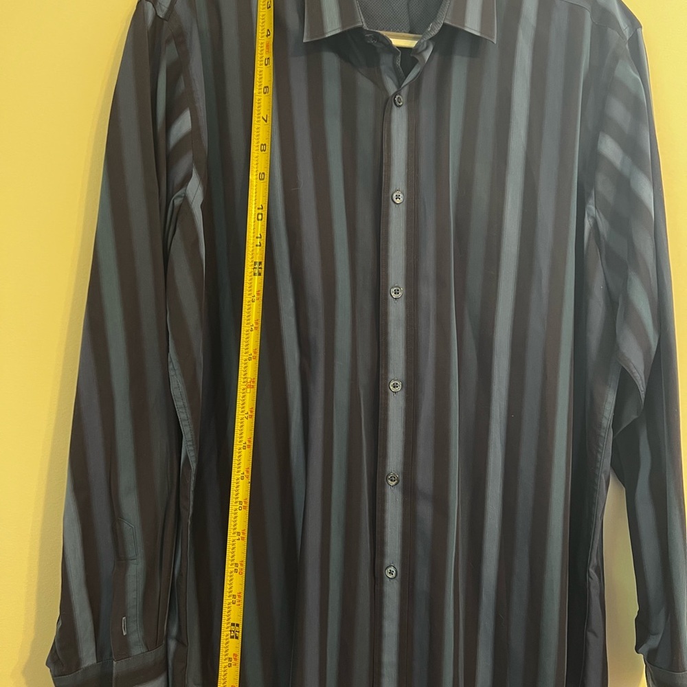 Bugatchi Blue Casual Button Down Shirt with Stripes - Picture 5 of 6